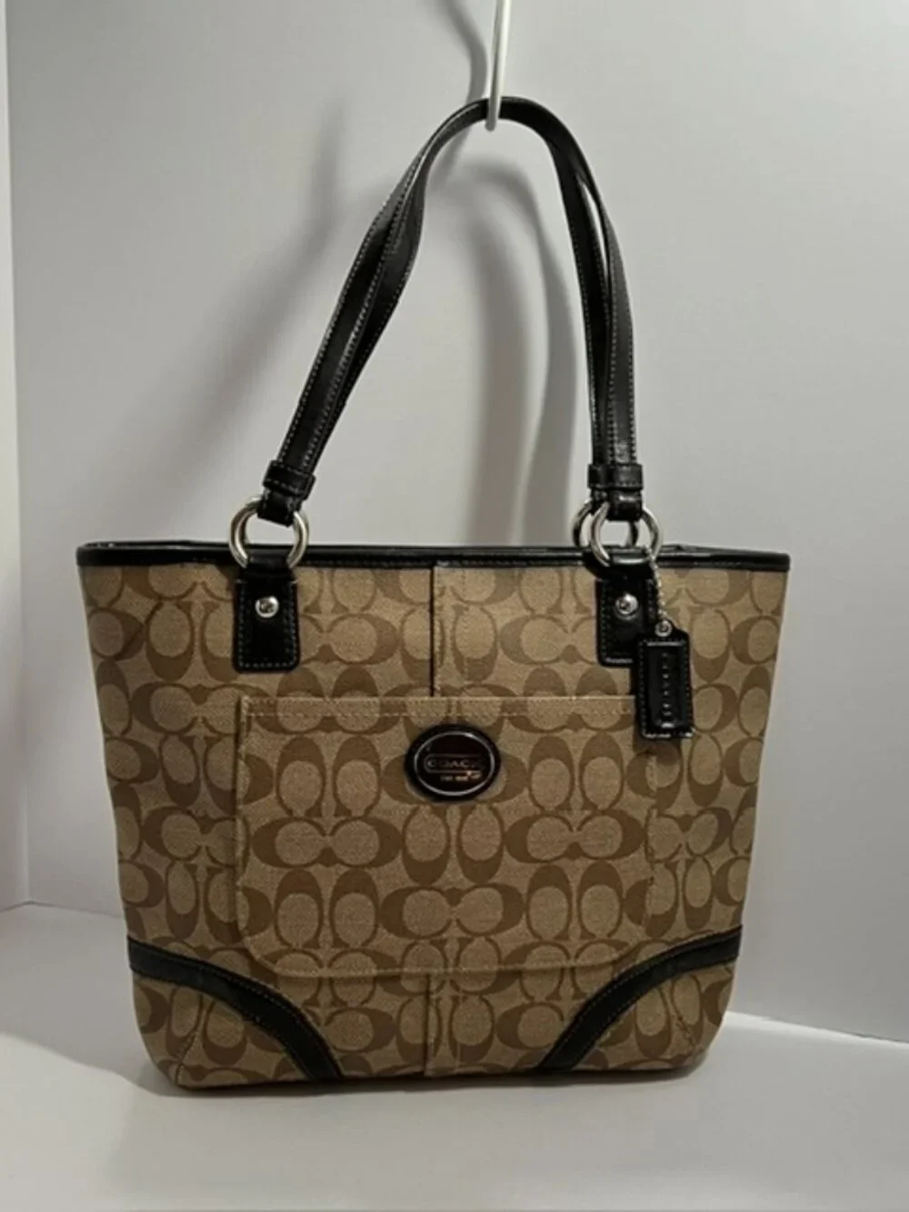 COACH PEYTON HERITAGE TOTE F18917 TAN / DRK BROWN